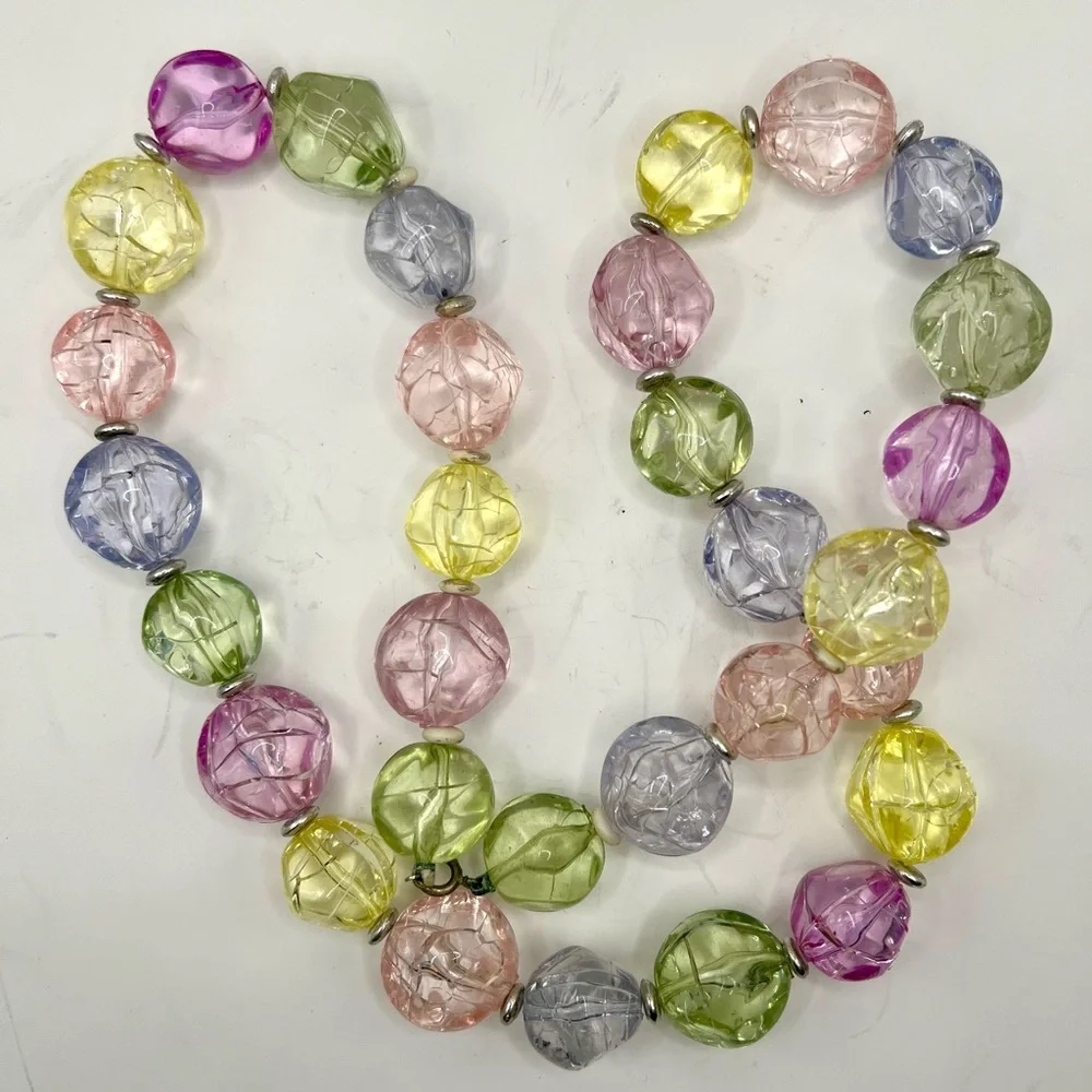 Vintage Pastel Crackle Lucite Bead Necklace - Picture 3 of 5